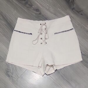 Hem & Thread Embroidered Laced Front High Waisted Boho Shorts